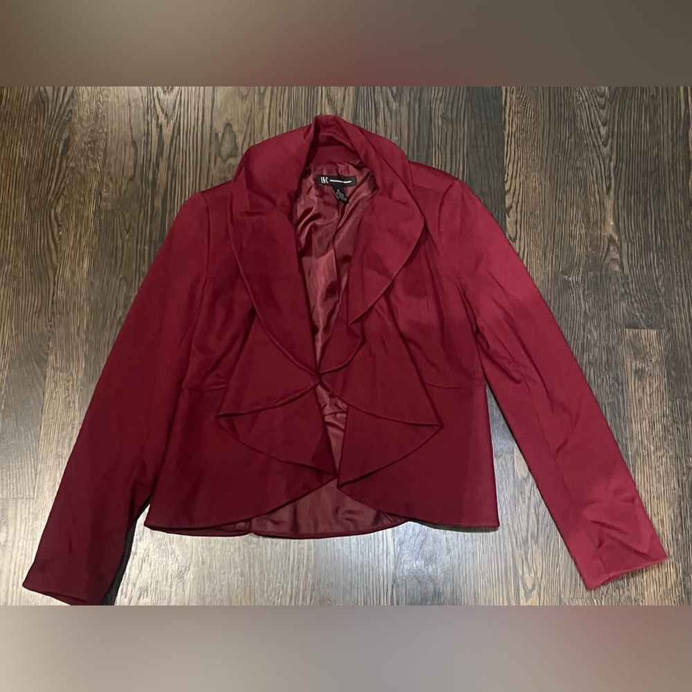 Vintage Y2K INC International Concepts Women’s Deep Red Ruffled Blazer burgundy